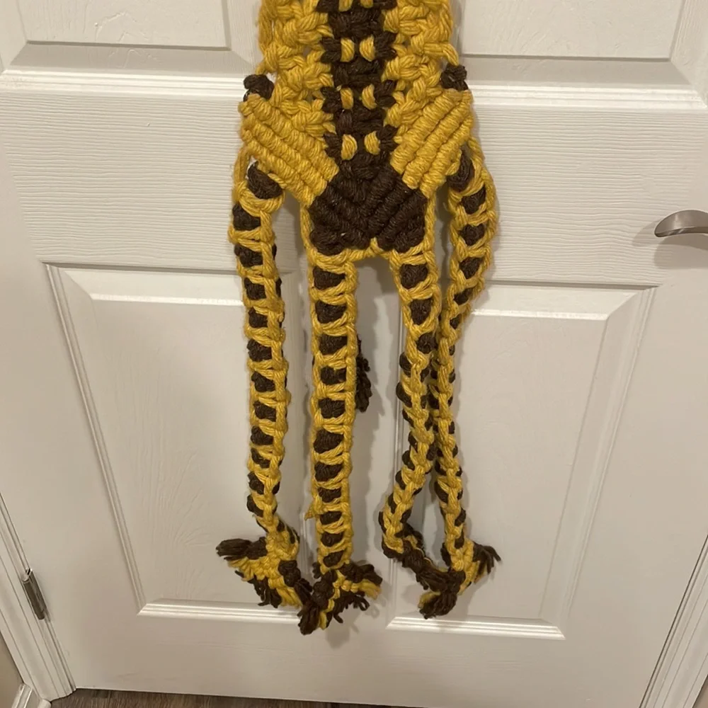 🦒 Vintage 70s Macramé Giraffe Wall Hanging 60” Boho Fiber Art Decor